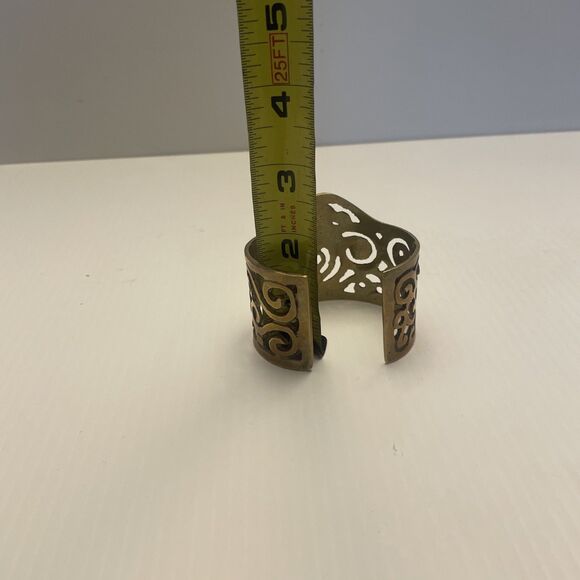 Vintage Artisan Modernist Wide Etruscan Egyptian Brass Cuff Bangle Bracelet - Picture 7 of 7